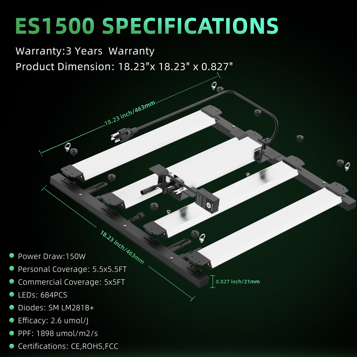 LUXINT 150W LED Grow Light – Full Spectrum, 2x2ft Coverage, Deep Canopy Penetration, GrowHub Compatible