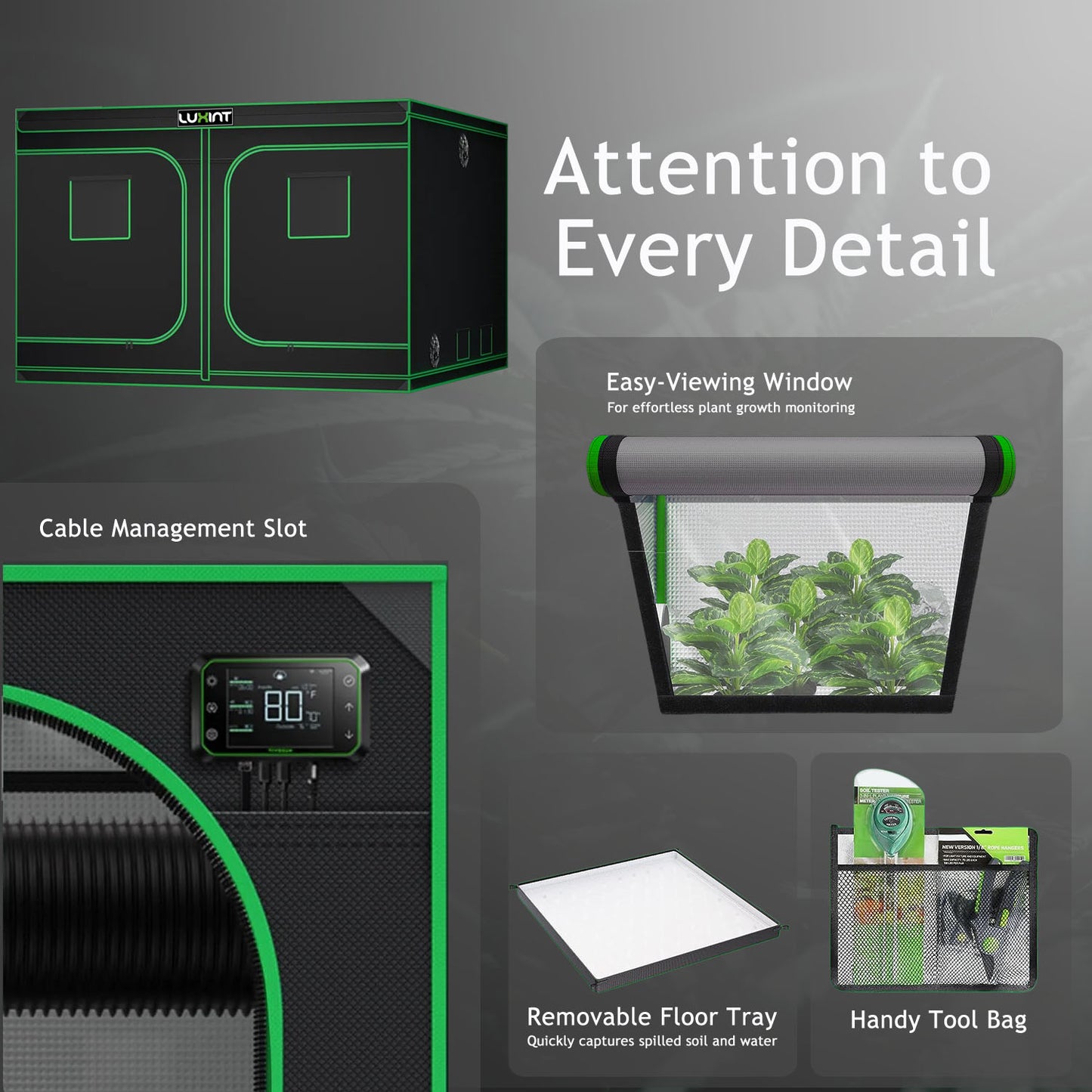 Grow Tent 8x8, 16-20 Plants Use, 600D Light-proof Oxford, 96″ x 96″ x 80″, For Indoor Plants Growing