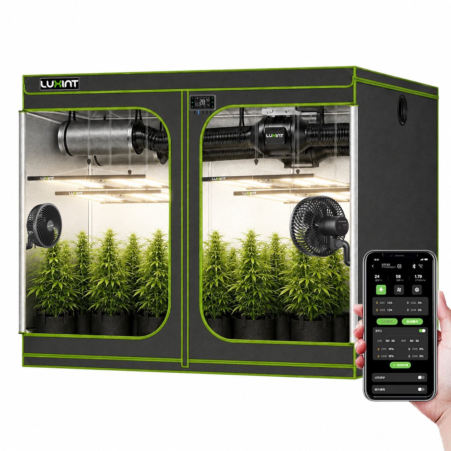 2026 LUXINT® 10’x 10′ Complete Grow Tent Kit丨4 x 720W Full Spectrum LED Grow Light丨8” Ventilation System x 2 | 6” Clip Fan x 2 | with Smart Controller