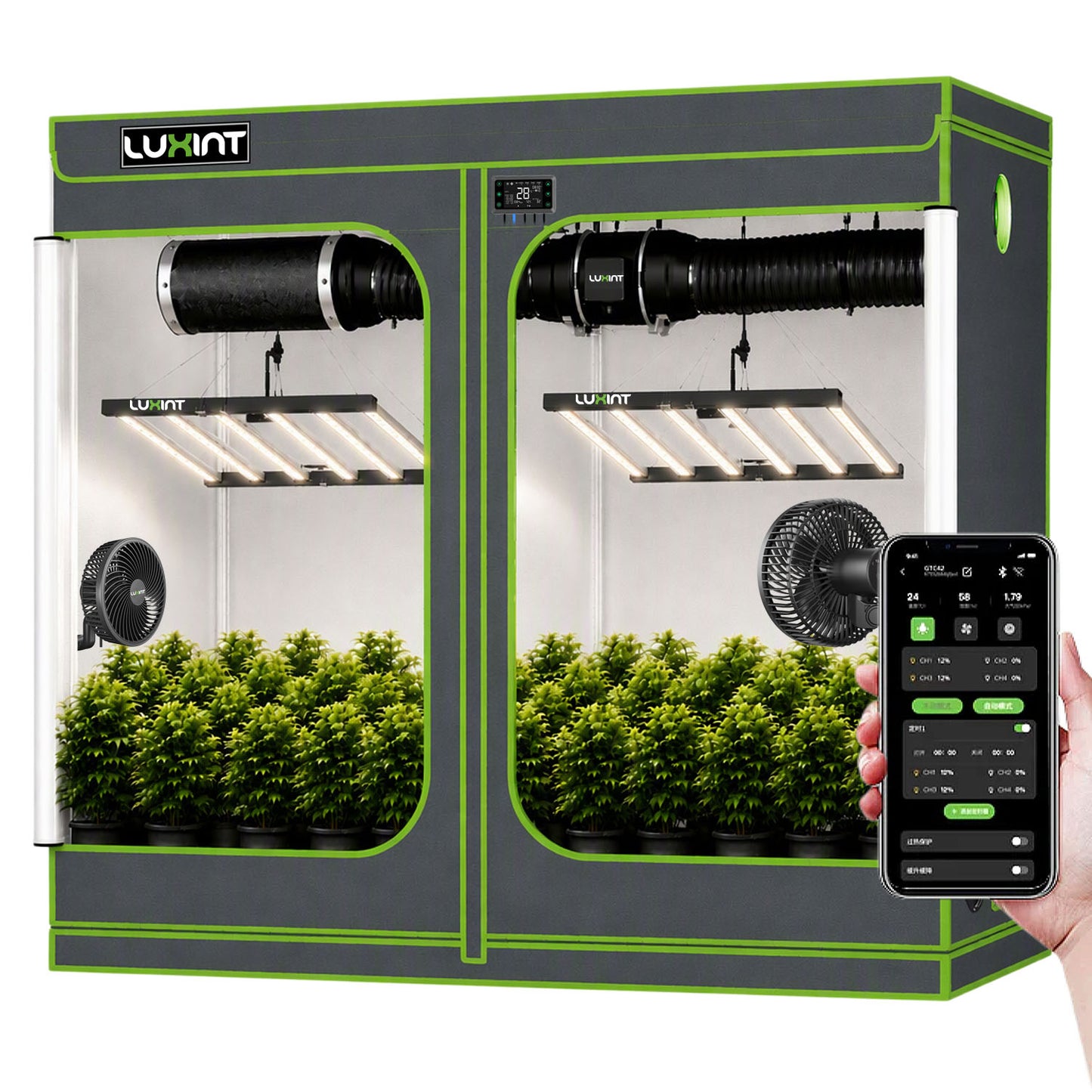 2026 LUXINT® 10’x 5′ Complete Grow Tent Kit丨2 x 720W Full Spectrum LED Grow Light丨8” Ventilation System | 6” Clip Fan x 2 | with Smart Controller