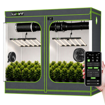 2026 LUXINT® 10’x 5′ Complete Grow Tent Kit丨2 x 720W Full Spectrum LED Grow Light丨8” Ventilation System | 6” Clip Fan x 2 | with Smart Controller