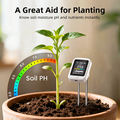 6-in-1 Digital Soil pH Tester Type C Rechargeable Moisture Light Temp Fertility Meter for Plants & Garden Monitoring