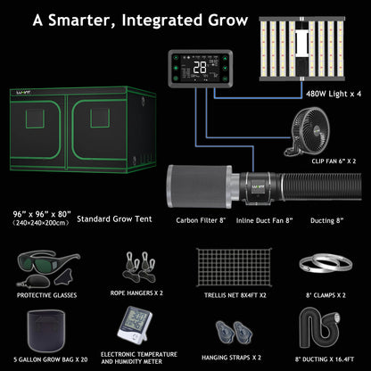LUXINT 8x8 Complete Grow Tent Kit – 4x480W LED, Smart Controller, 8" Ventilation System