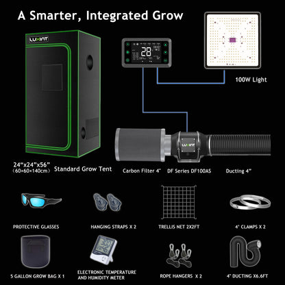 Smart Grow Tent Kit, 2 × 2ft 1-Plant System, WiFi-Integrated Automatic Grow System with Full Spectrum LED Grow Light, Efficient Ventilation System + Controller