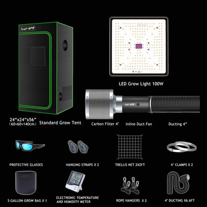Best Grow Tent For Beginners, 2×2ft 1-Plant System -100W Grow Light, 4" Inline Fan & Carbon Filter & Grow Tools