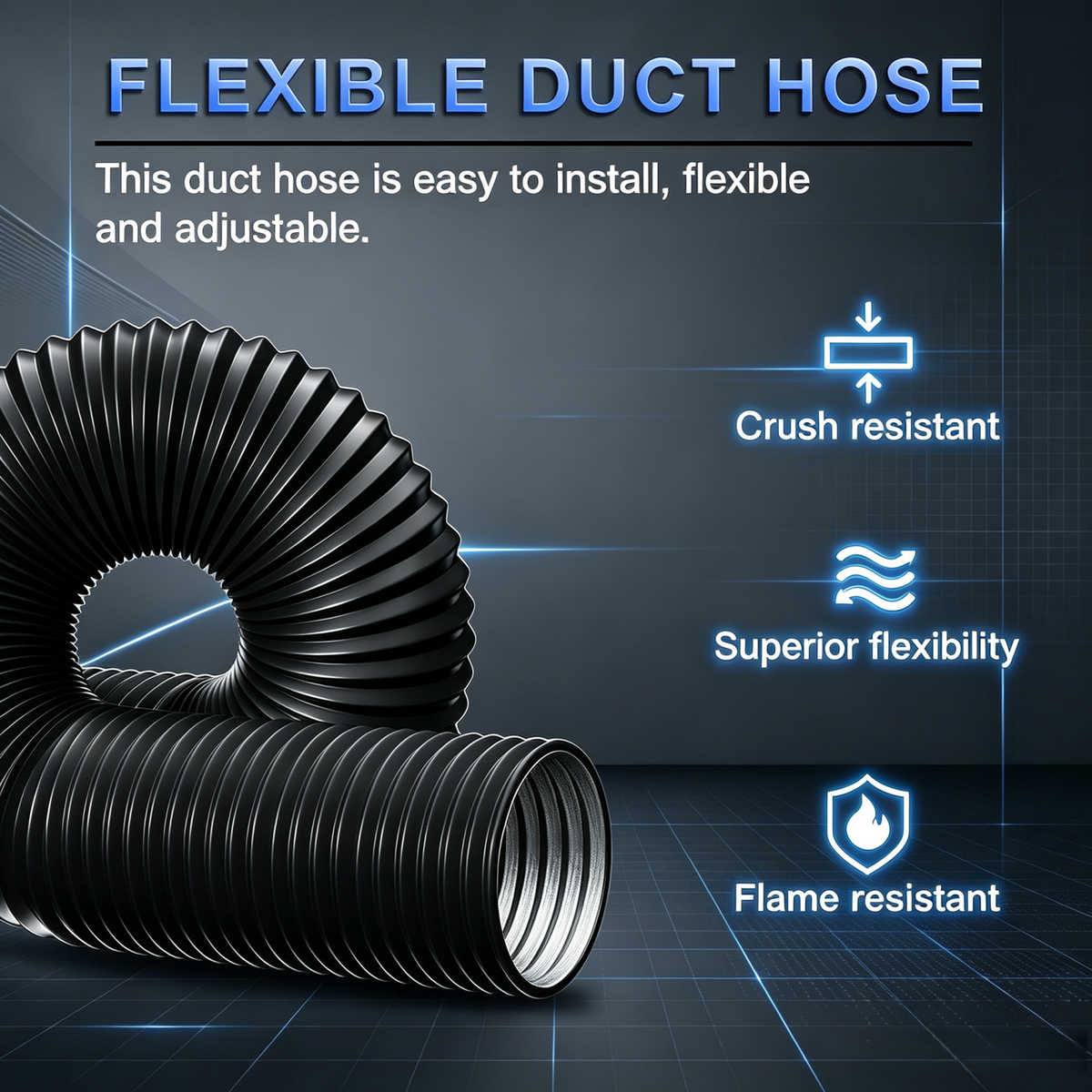 LUXINT Flexible Aluminum Air Ducting – 3/4/6/8 Inch, Non-Insulated, with 2 Stainless Steel Clamps