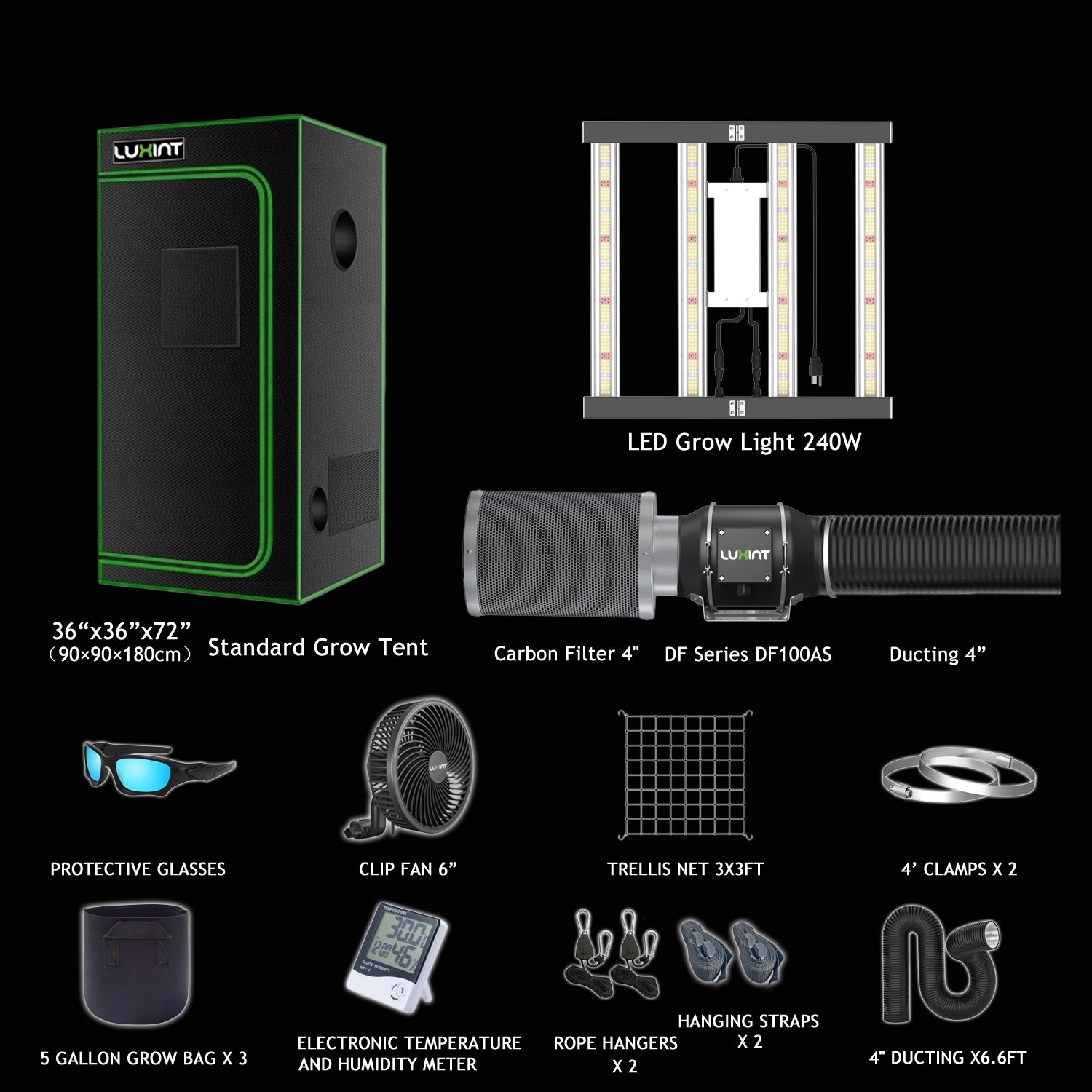 3x3 grow tent complete system with led grow light and inline duct fan ,carbon filter