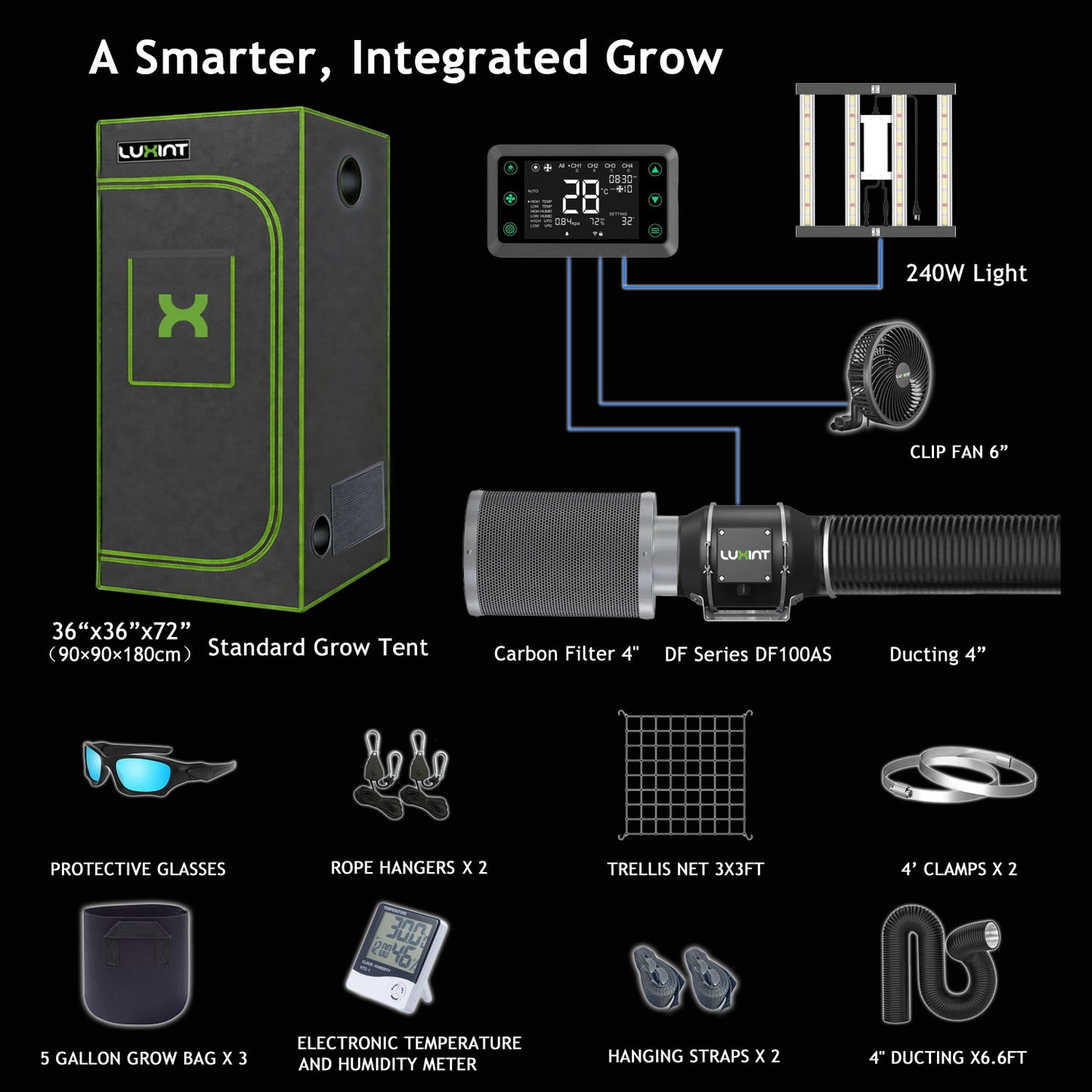 Smart Grow Tent Kit, 3×3ft 3-Plant System -WiFi-Integrated Automatic Grow System with Full Spectrum LED Grow Light, Efficient Ventilation System + Controller