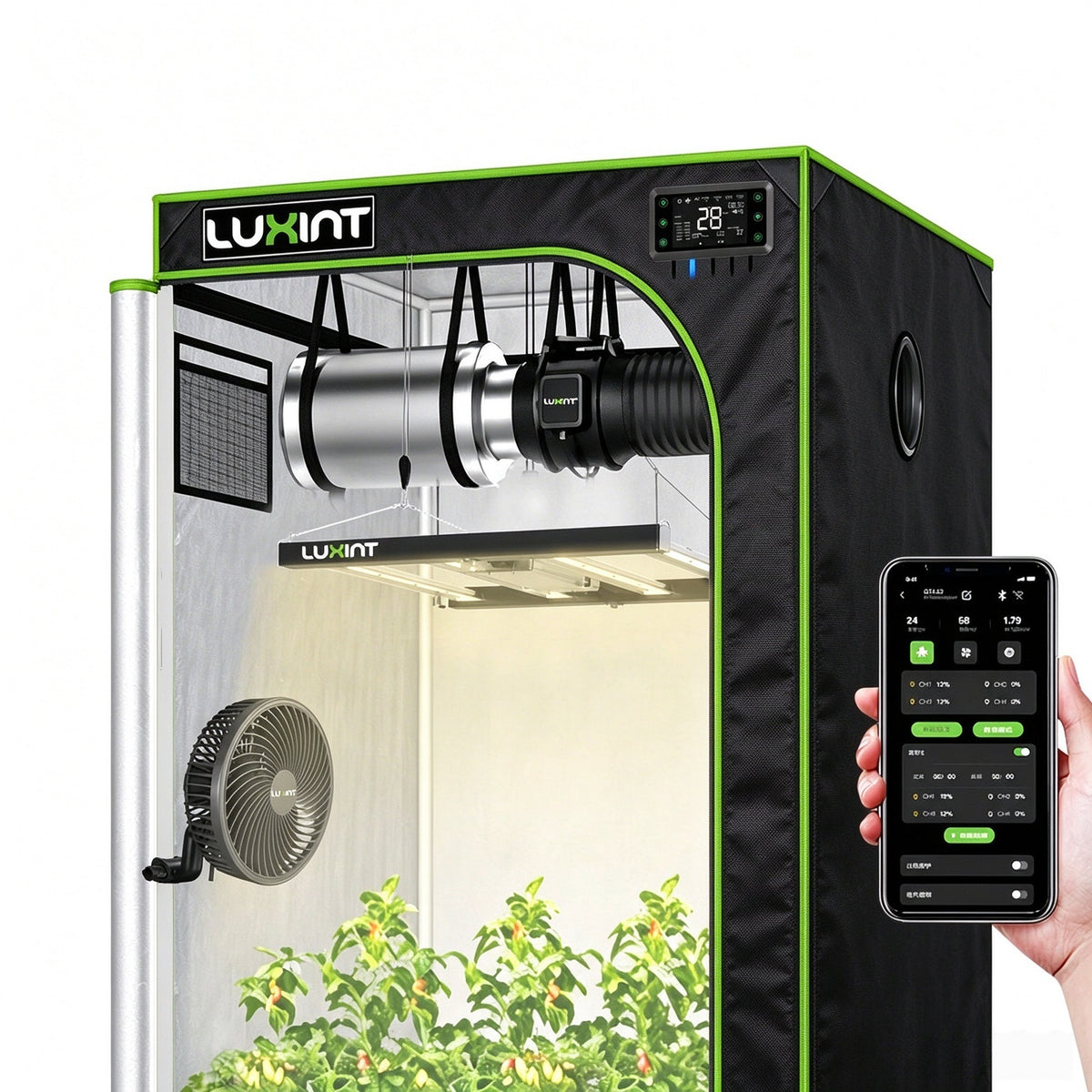 LUXINT 2.7x2.7 Smart Grow Tent Kit – 240W LED, WiFi Controller, Ventilation System