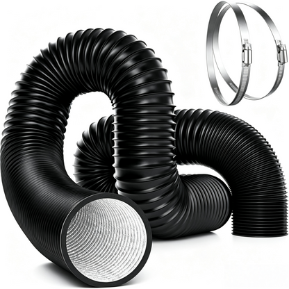 LUXINT Flexible Aluminum Air Ducting – 3/4/6/8 Inch, Non-Insulated, with 2 Stainless Steel Clamps