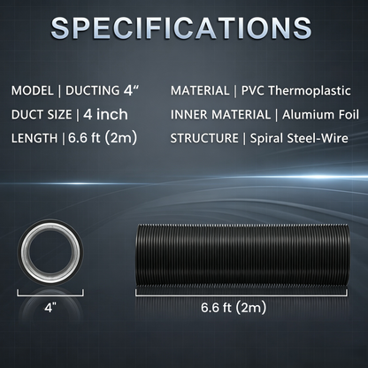 LUXINT Flexible Aluminum Air Ducting – 3/4/6/8 Inch, Non-Insulated, with 2 Stainless Steel Clamps