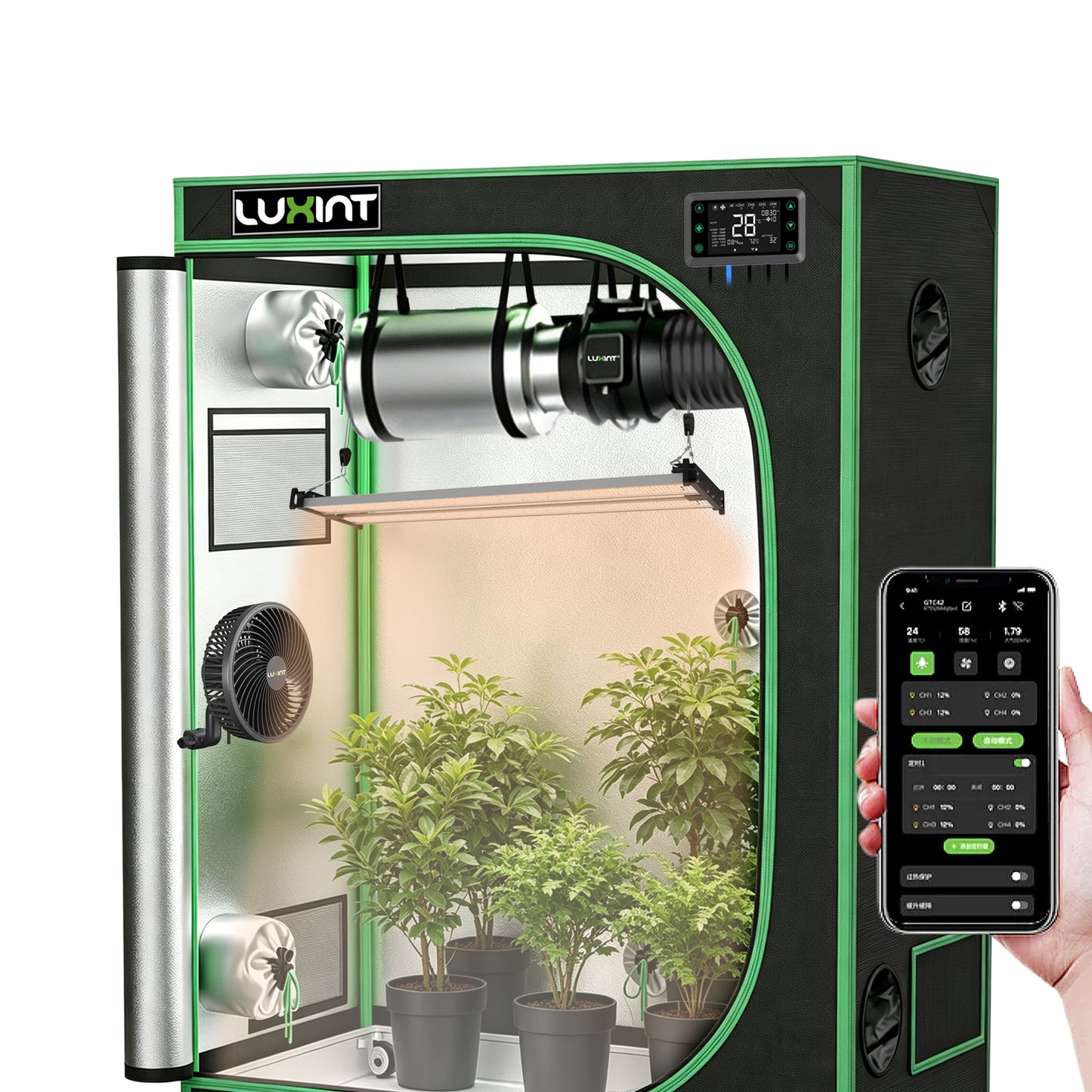 Smart Grow Tent Complete Kit 4x2ft – 2-Plant Kit, WiFi-Integrated Automatic Grow System with Full Spectrum LED Grow Light, Efficient Ventilation System + Controller