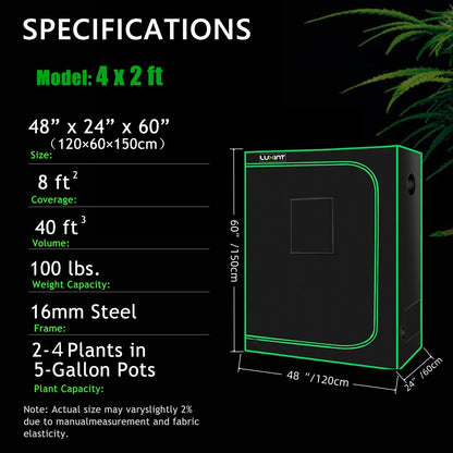 LUXINT 4x2 Grow Tent – 600D Oxford, 48"x24"x60", 2-4 Plants, Indoor Growing