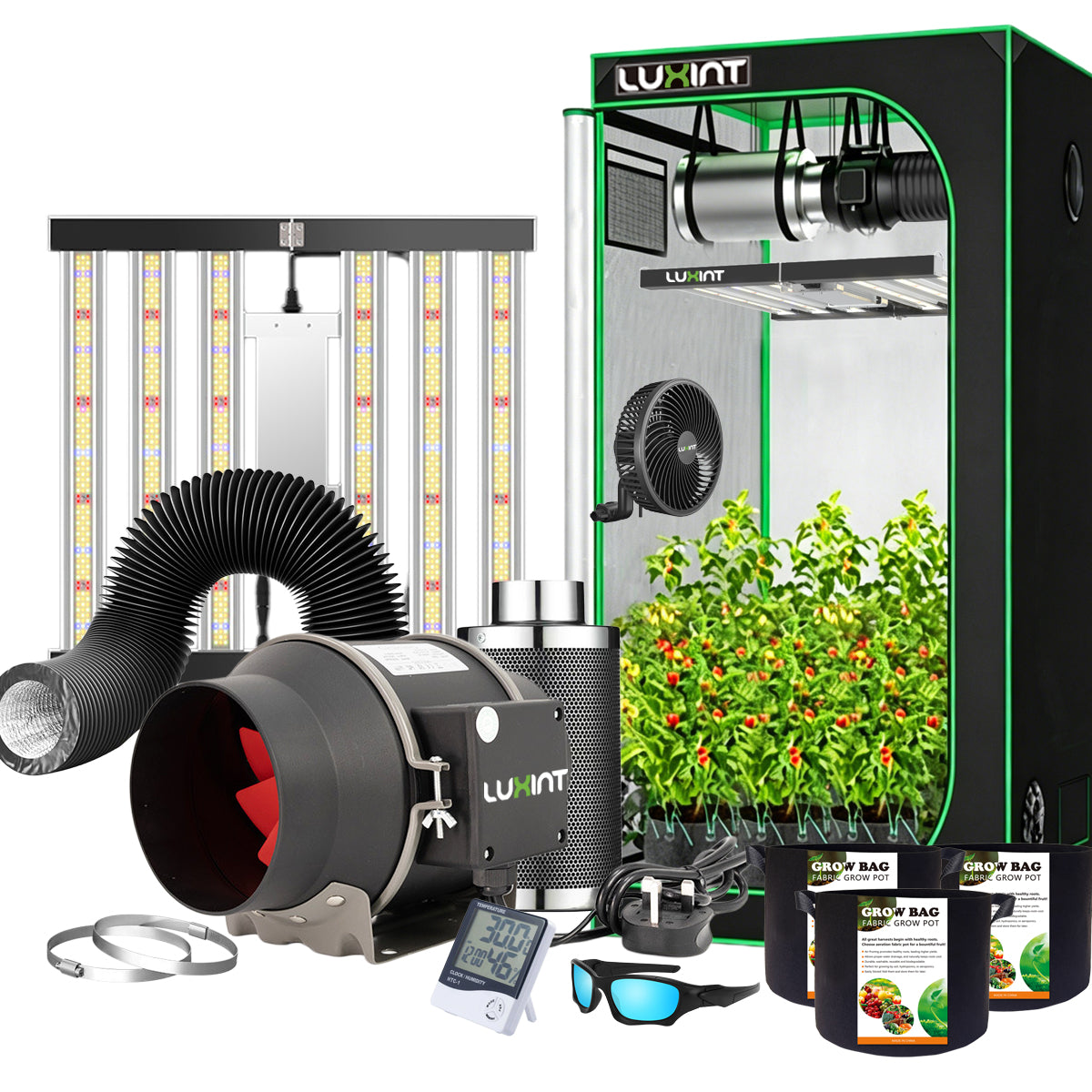 LUXINT 4x4 Grow Tent Kit Complete System — 360W Smart LED, 4" Inline Fan & Carbon Filter, Clip Fan & Grow Tools | App-Compatible Indoor Grow Tent Setup for Beginners