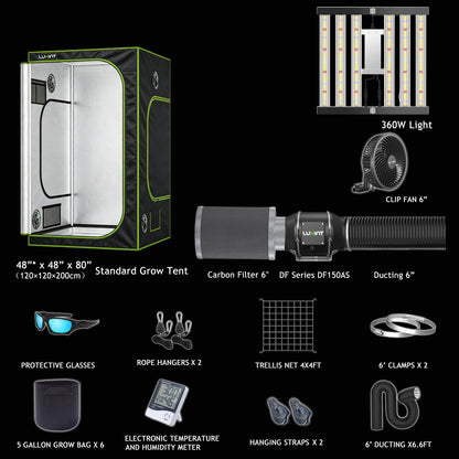 LUXINT 4x4 Starter Grow Tent Kit – 360W LED, 6" Inline Fan & Carbon Filter for Beginners