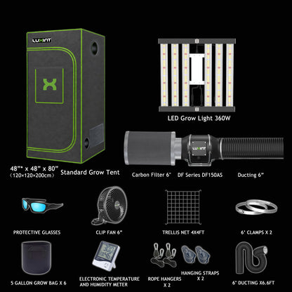 LUXINT 4x4 Starter Grow Tent Kit – 360W LED, 6" Inline Fan & Carbon Filter for Beginners