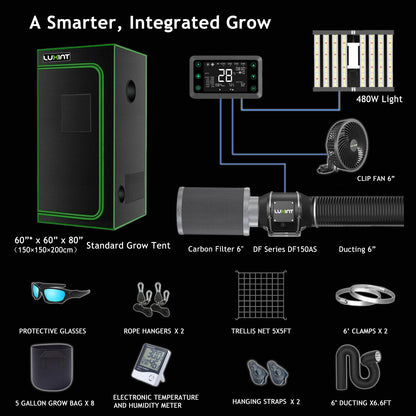 Smart Grow Tent Kit, 5×5ft 8-Plant System,WiFi-Integrated Automatic Grow System with Full Spectrum LED Grow Light, Efficient Ventilation System + Controller