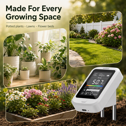 6-in-1 Digital Soil pH Tester Type C Rechargeable Moisture Light Temp Fertility Meter for Plants & Garden Monitoring