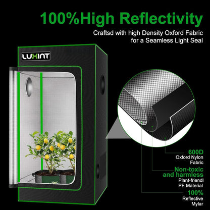 Grow Tent 2.7x2.7, 1-2 Plants Use, 600D Light-proof Oxford, 32″ x 32″ x 64″, For Indoor Plants Growing