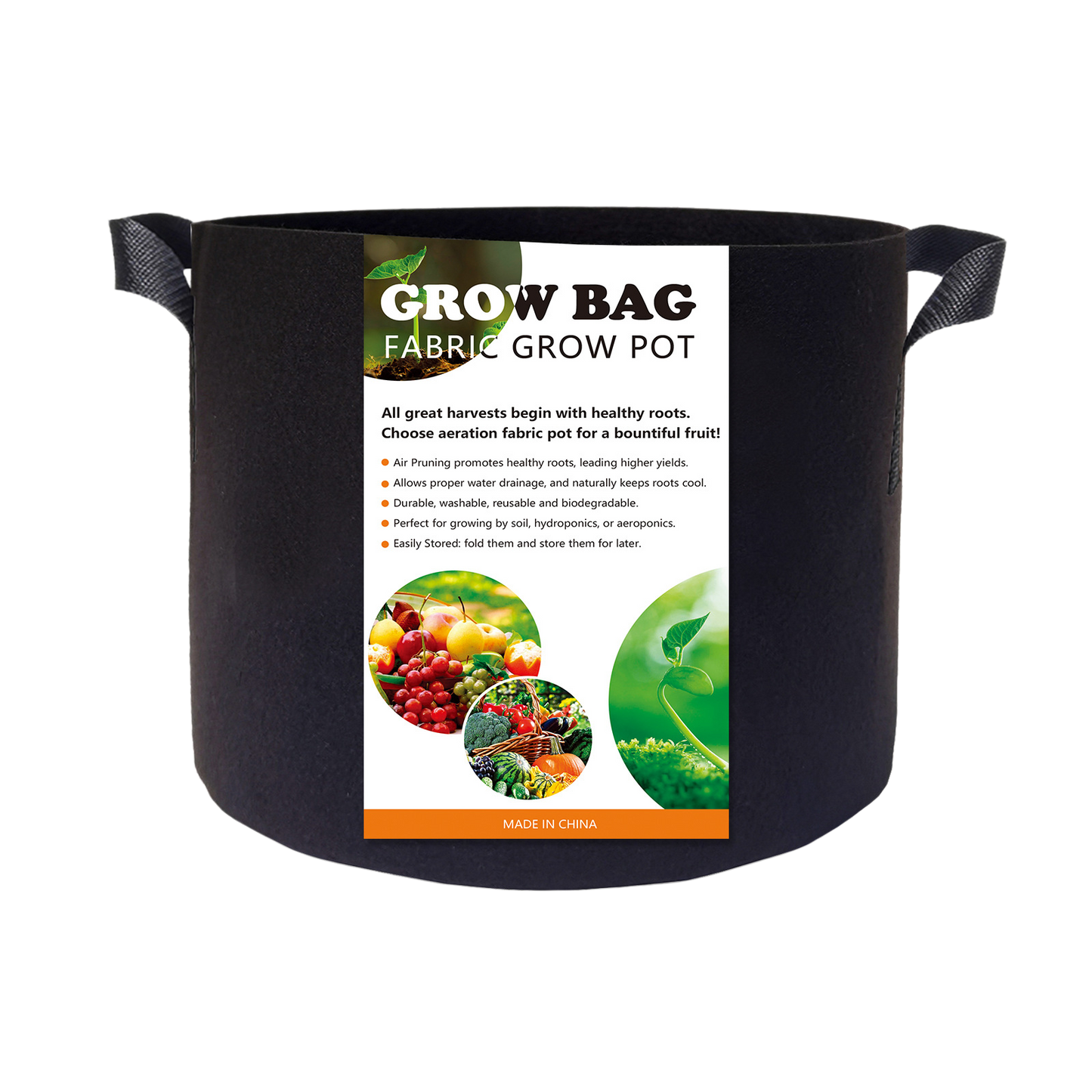 5 Gallon Grow Bags 5-Pack Black Thickened Nonwoven Fabric Pots with Handles