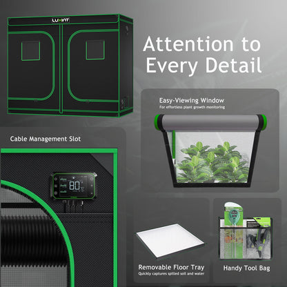 Grow Tent 8x4, 8-14 Plants Use, 600D Light-proof Oxford, 96″ x 48″ x 80″, For Indoor Plants Growing