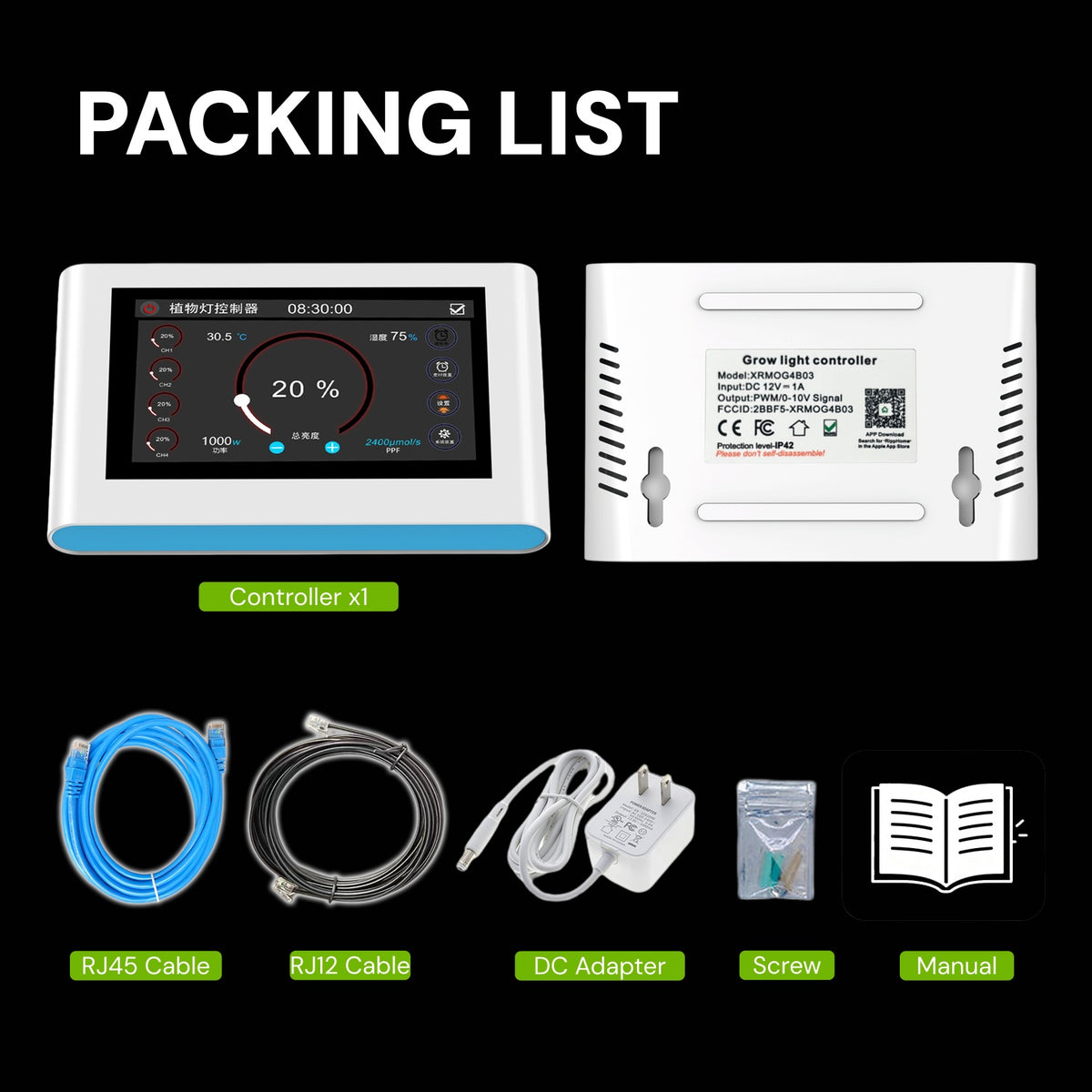 LUXINT Smart LED Grow Light Controller – 0-10V Dimming & Daisy-Chained, Sunrise/Sunset, Timing, 4-Channel Spectral Control