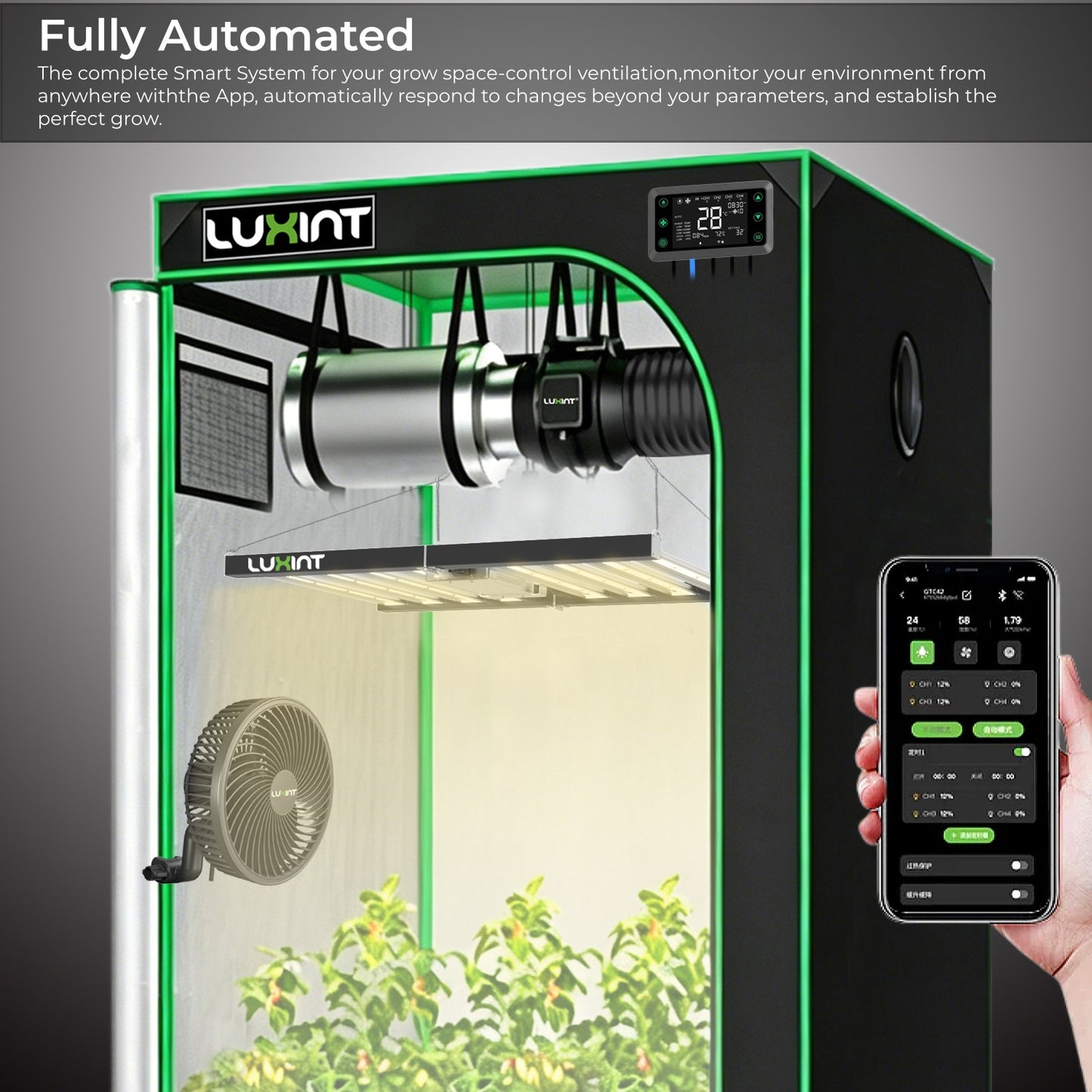 Budget smart grow tent controller plug and play design auto control heater cooler inline fan dehumidifier