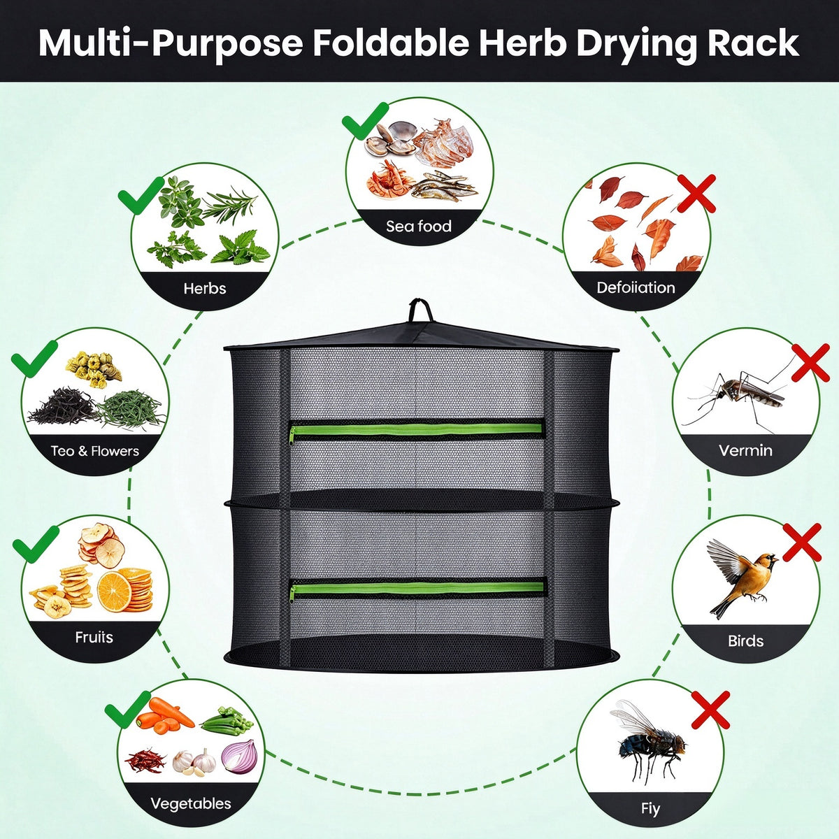 Hanging herb drying rack, mesh drying rack for weed and fresh flowers