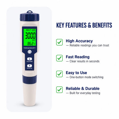 5-in-1 Digital PH Meter with Salinity/TDS/EC/Temperature Function for Hydroponic Cultivation Plants Growing