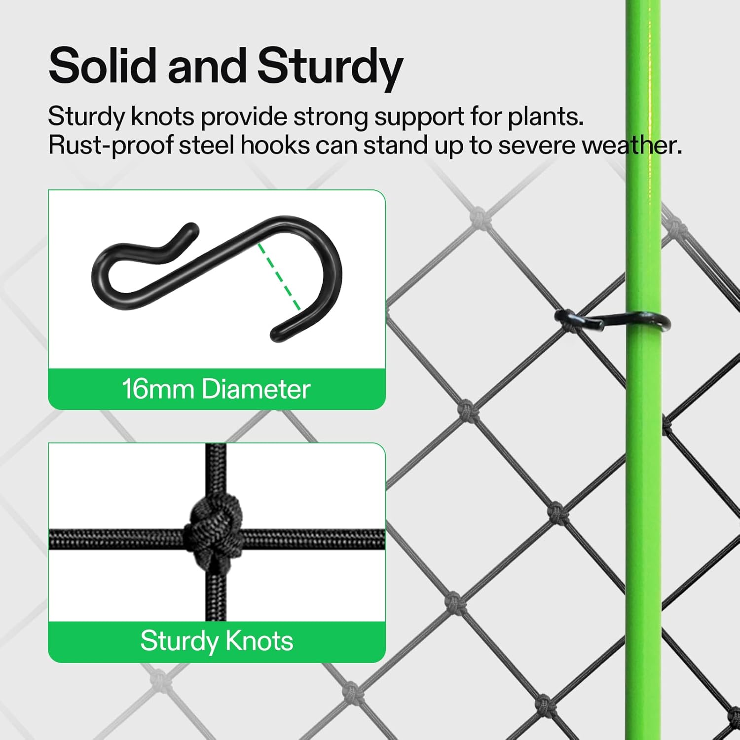 Scrog netting for plants adjustable elastic mesh with mounting S hooks