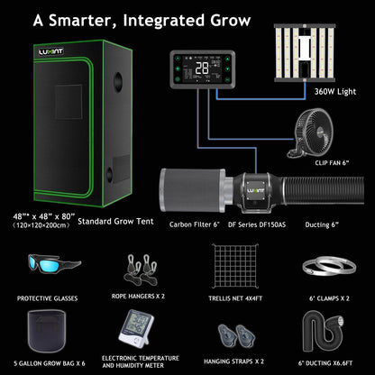 Smart Grow Tent Kit, 4×4ft 6-Plant System,WiFi-Integrated Automatic Grow System with Full Spectrum LED Grow Light, Efficient Ventilation System + Controller
